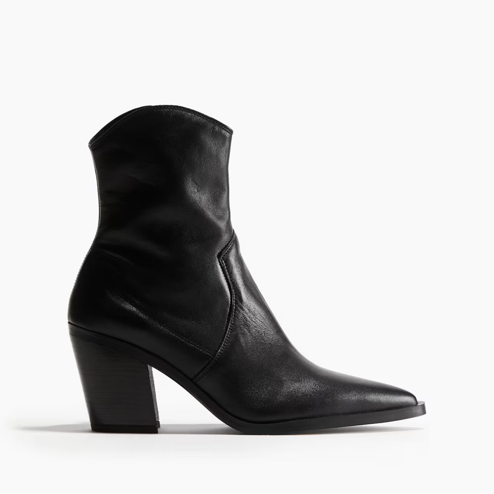 H&M Black Leather Cowboy Ankle Boots